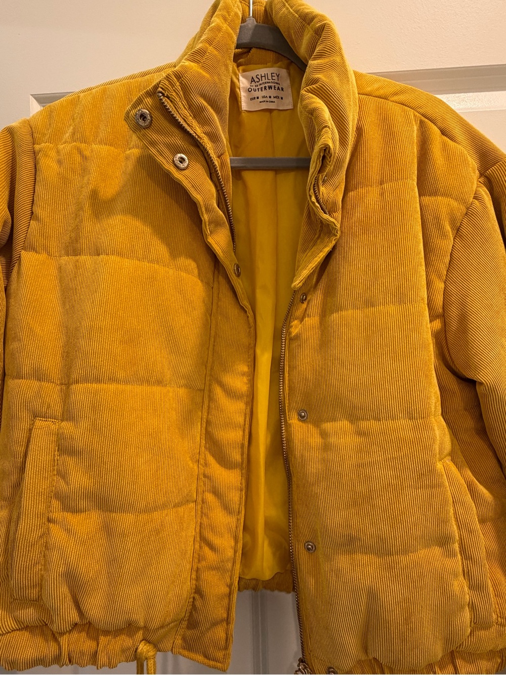 Ashley By 26 International Mustard Yellow Corduroy Puffer Jacket - Picture 2 of 3